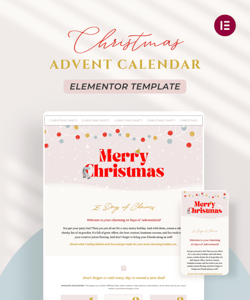 Christmas Digital Advent Calendar Elementor Template